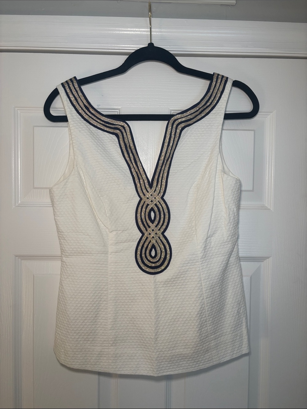 Lilly Pulitzer White Tank Top with Navy and Gold Trim